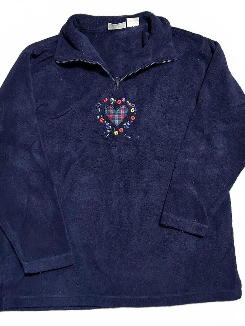 Vintage Basic Editions Fleece Embroidered Grandma Core Heart Sweater Size L